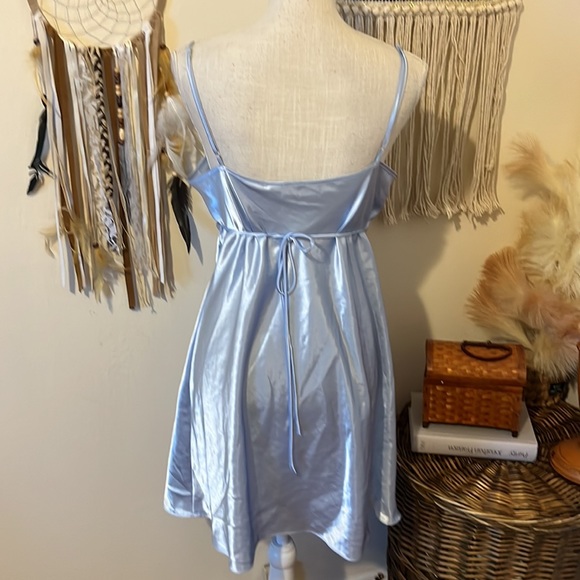 Powder Blue Satin Lingerie Slip Dress by Adonna with Tie Backside / Size Large - Picture 5 of 8
